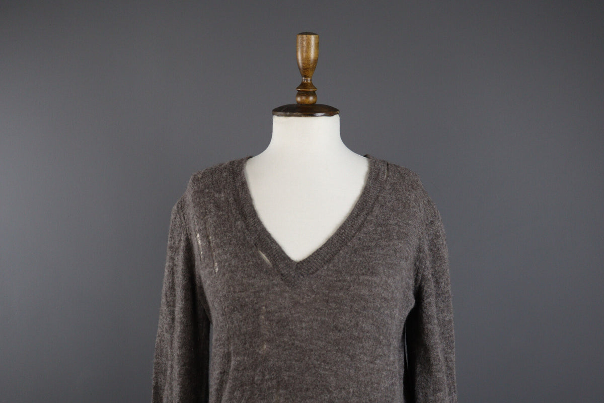 Manila Grace Denim Alpaca Wool Long Sleeve Distressed Bodycon Sweater Dress 2