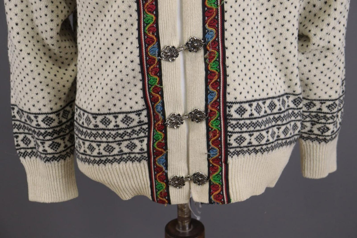 DALE OF NORWAY Beige Fair Isle Wool Knit Button Ski Cardigan Sweater S 48