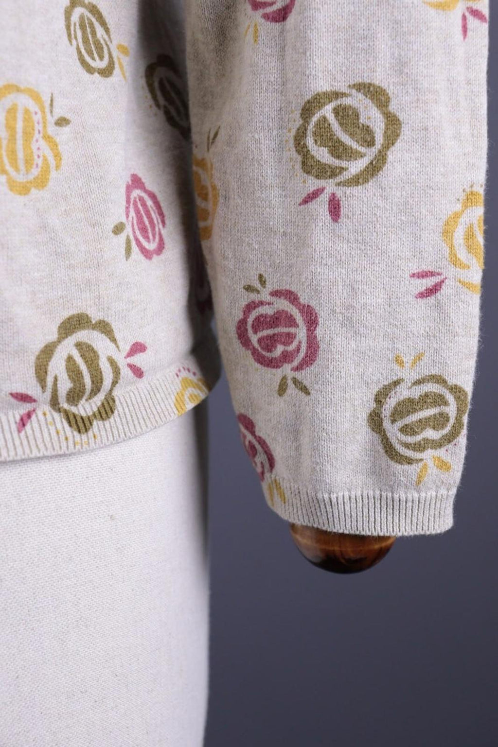 GUDRUN SJODEN Beige Floral Knit Cardigan Sweater – Size M