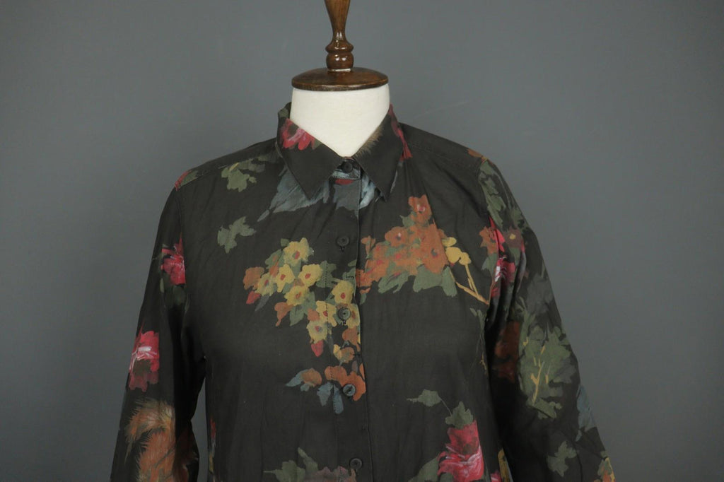 HANNES ROETHER Multi Floral Cotton Long Sleeve Button Front Shirt Dress – Size S