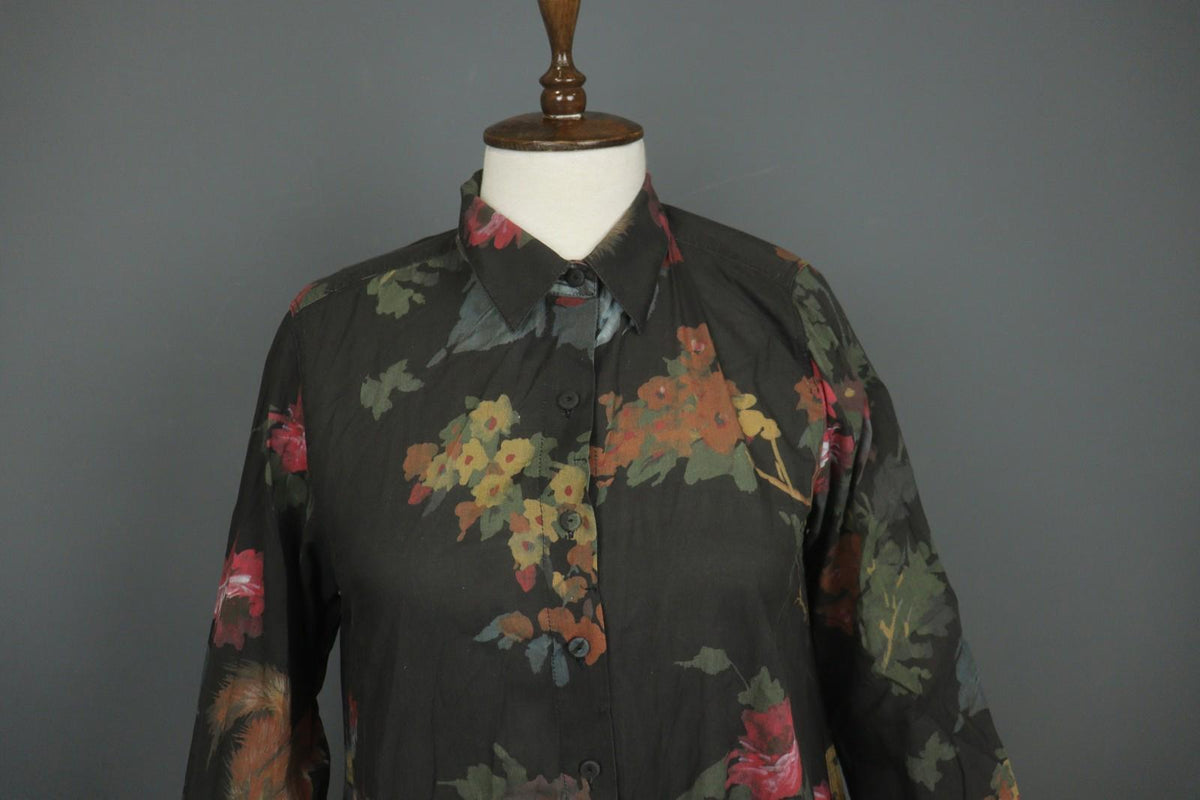 HANNES ROETHER Multi Floral Cotton Long Sleeve Button Front Shirt Dress – Size S