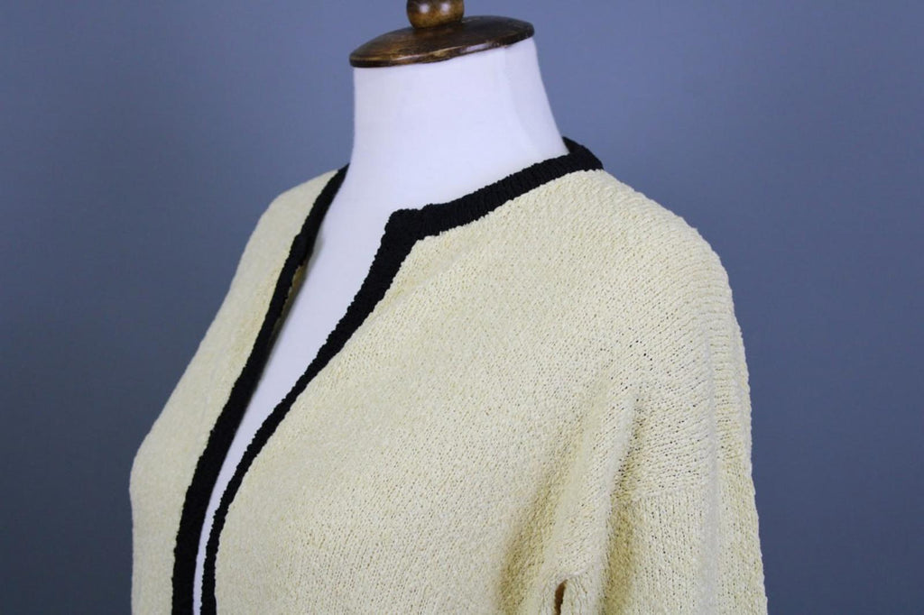 DOLCE & GABBANA Beige Black Lined Cotton Long Sleeve Open Front Cardigan M/L