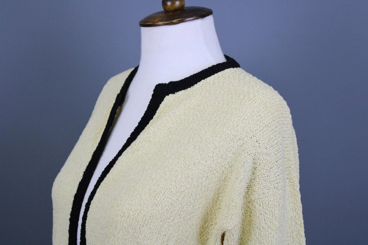 DOLCE & GABBANA Beige Black Lined Cotton Long Sleeve Open Front Cardigan M/L