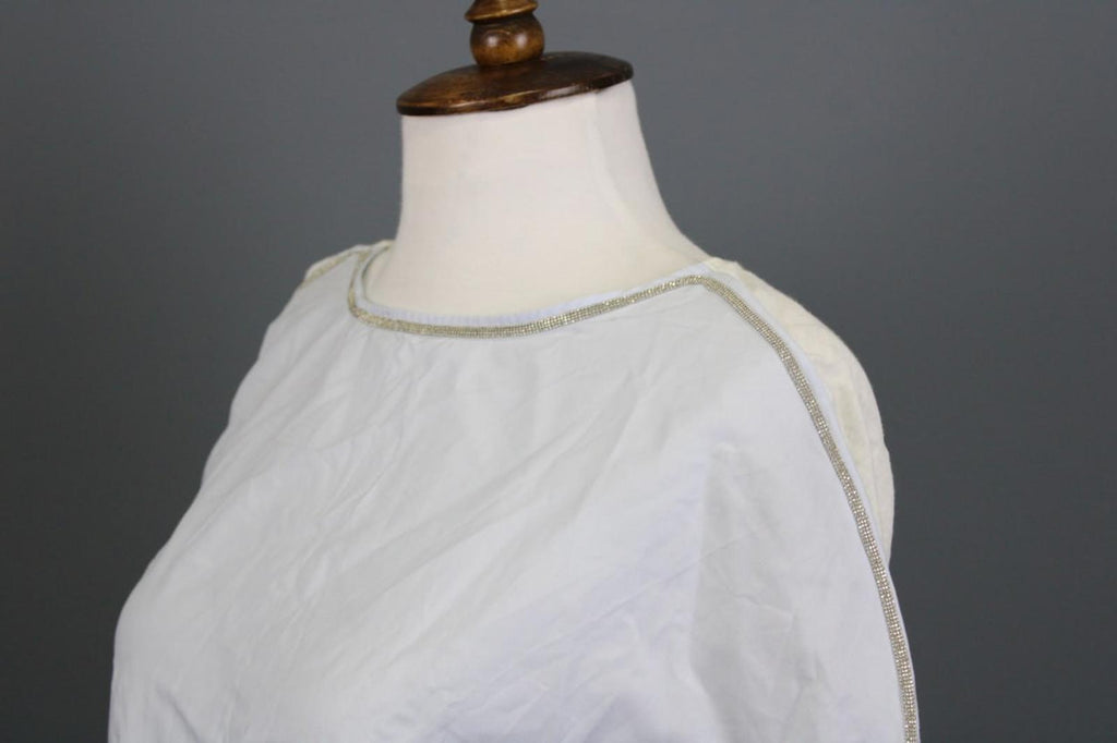 FABIANA FILIPPI White Crew Neck Cap Sleeve Metallic High-Low Blouse Top S/M