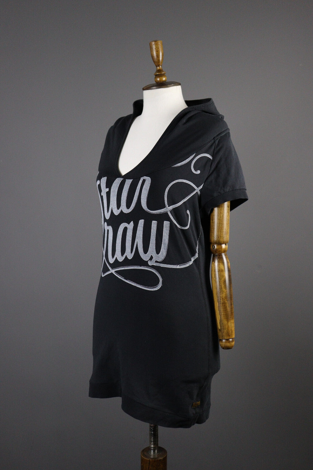 G-Star Black Big Logo Bodycon Hooded Sweater Dress – Size L – Used