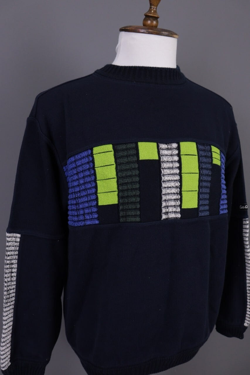 Carlo Colucci Sport Black Geometric Cotton Knit Sweater – Size M