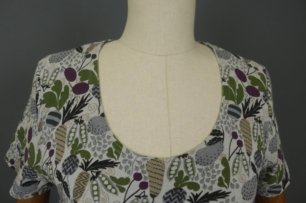 GUDRUN SJODEN Multi Floral Cotton Round Neck Short Sleeve Shift Dress – Size M