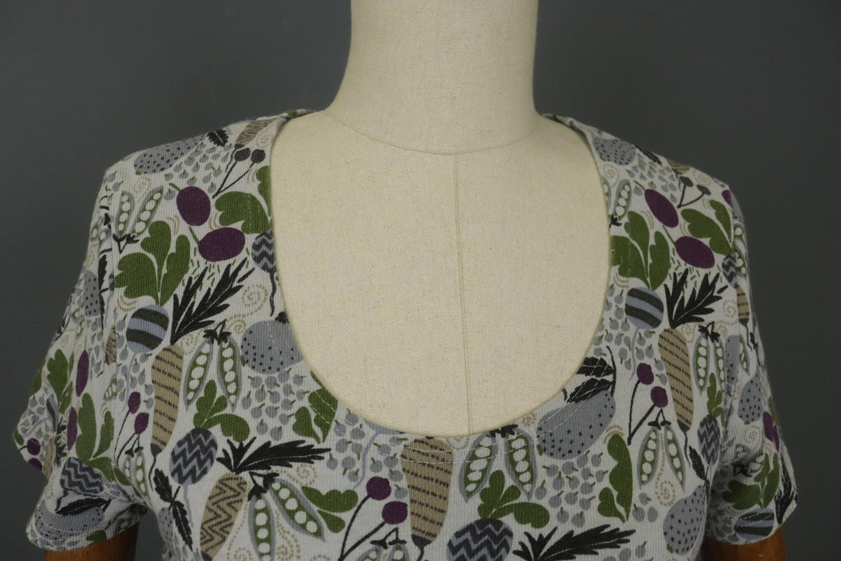 GUDRUN SJODEN Multi Floral Cotton Round Neck Short Sleeve Shift Dress – Size M
