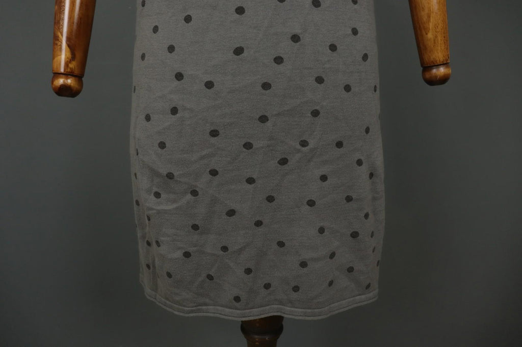 GUDRUN SJODEN Gray Cotton Polka Dot Long Sleeve Round Neck Shift Dress – Size M