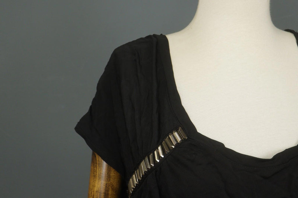 VERSACE JEANS Black 100% Viscose Stretch Beaded Scoop Neck Shift Dress – Size 36