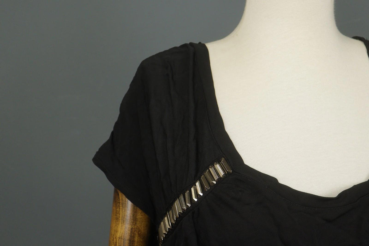 VERSACE JEANS Black 100% Viscose Stretch Beaded Scoop Neck Shift Dress – Size 36