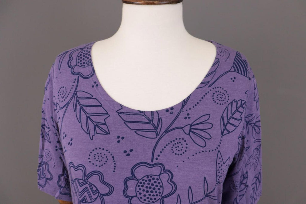 GUDRUN SJODEN Purple Floral Pockets Short Sleeve Blouson Midi Dress – Size M