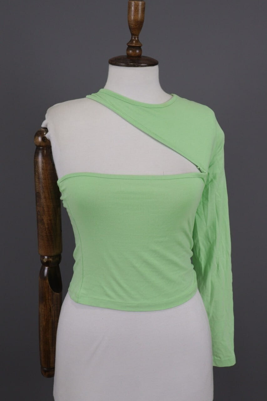 Karl Kani Embroidered Sleeve Green Asymmetrical One Shoulder Shirt – Size S – Used