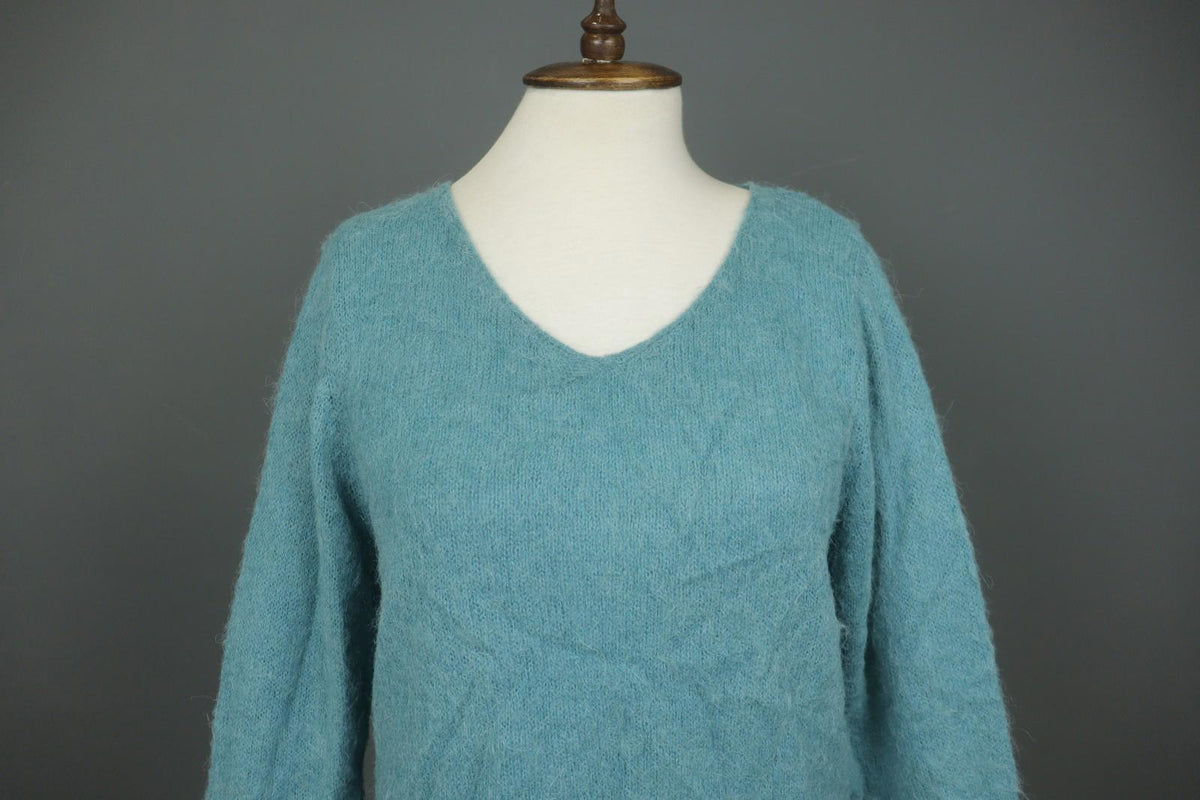 GUDRUN SJODEN Blue Tight Knit Casual Long Sleeve V-Neck Pullover Sweater – Size M