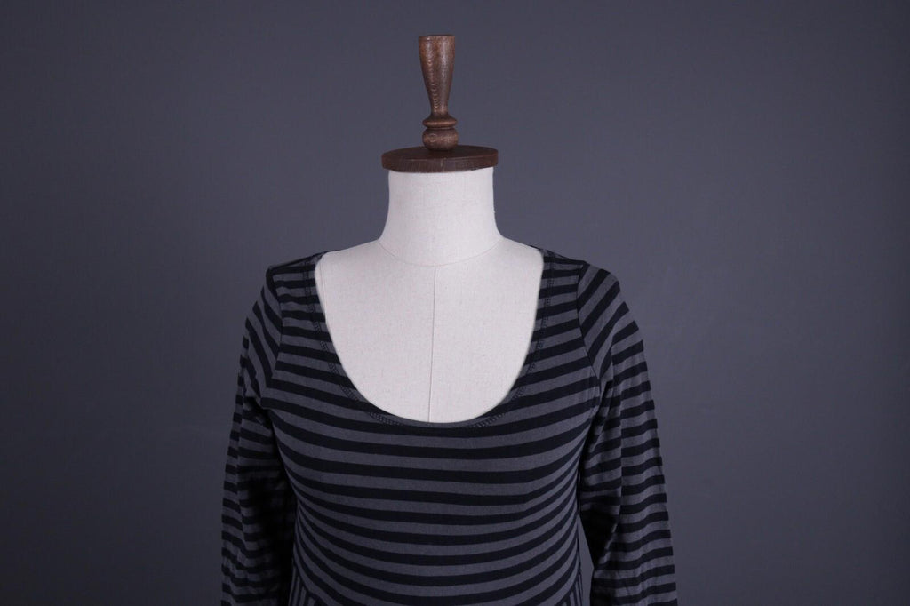 GUDRUN SJODEN Gray Stripe 3/4 Sleeve A-Line Midi Dress – Size S