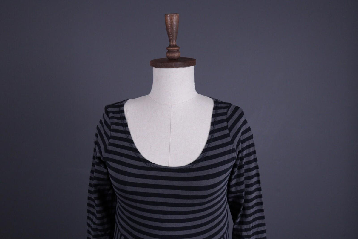 GUDRUN SJODEN Gray Stripe 3/4 Sleeve A-Line Midi Dress – Size S