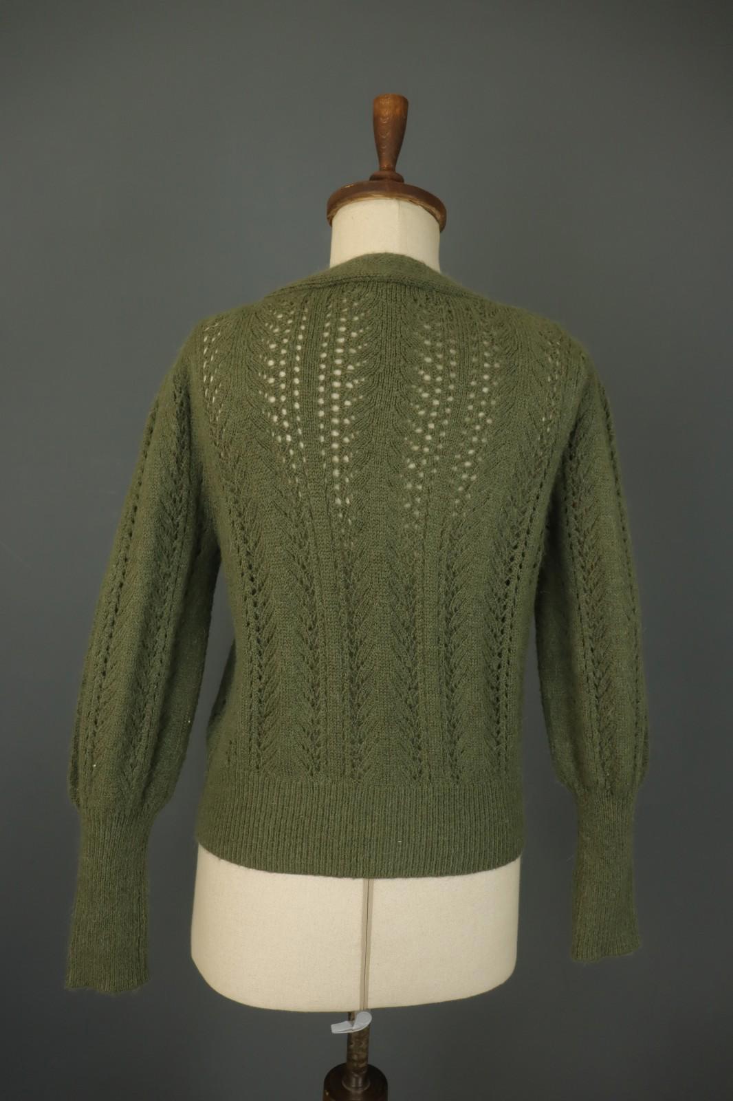 LA MAILLE SEZANE Green Open Knit Raglan Sleeve Button Front Cardigan – Size S
