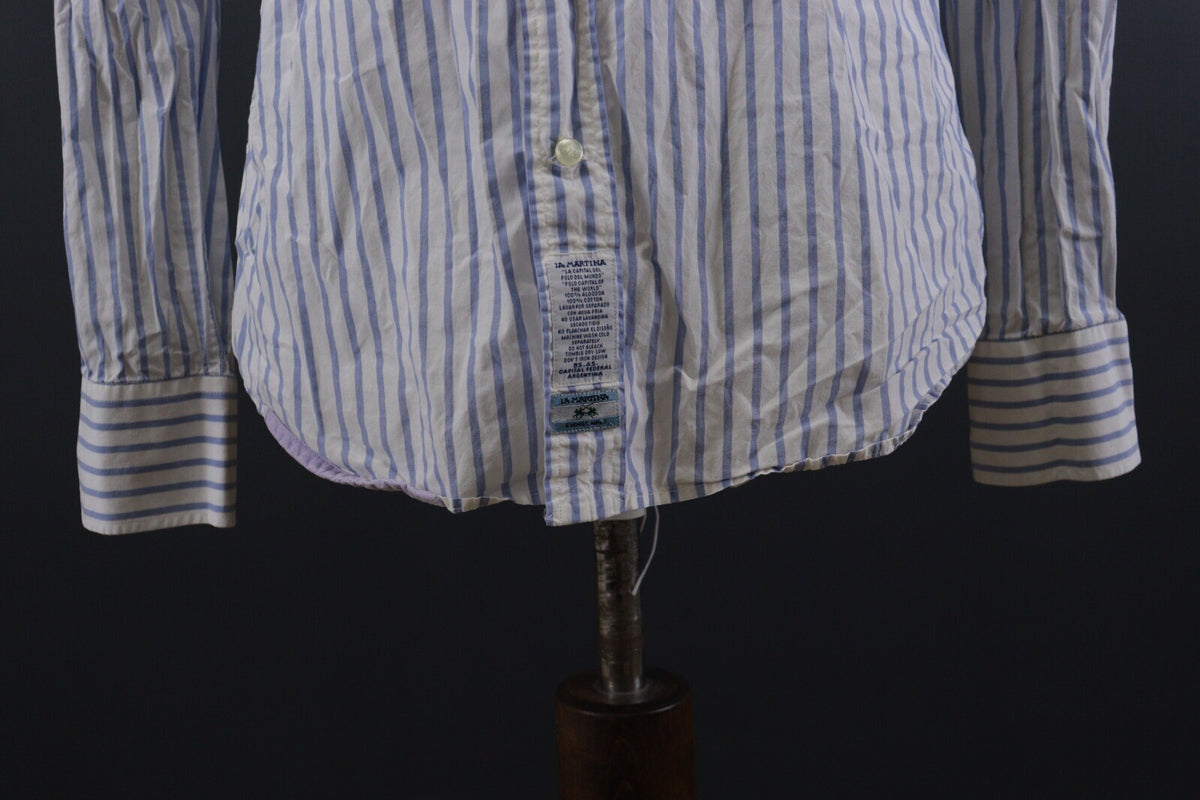 La Martina Buenos Aires Blue Stripe Long Sleeve Button Down Shirt M 41-42