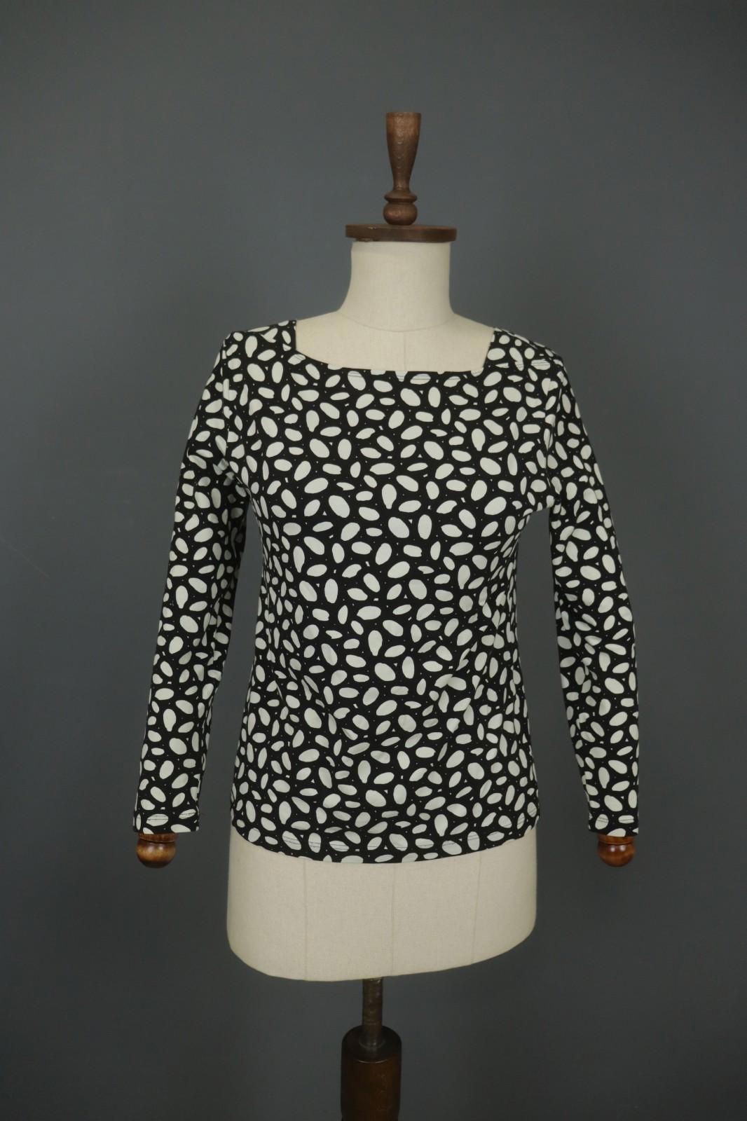 MARIMEKKO CERO White & Black Polka Dot Round Neck Long Sleeve Blouse Top – Size M