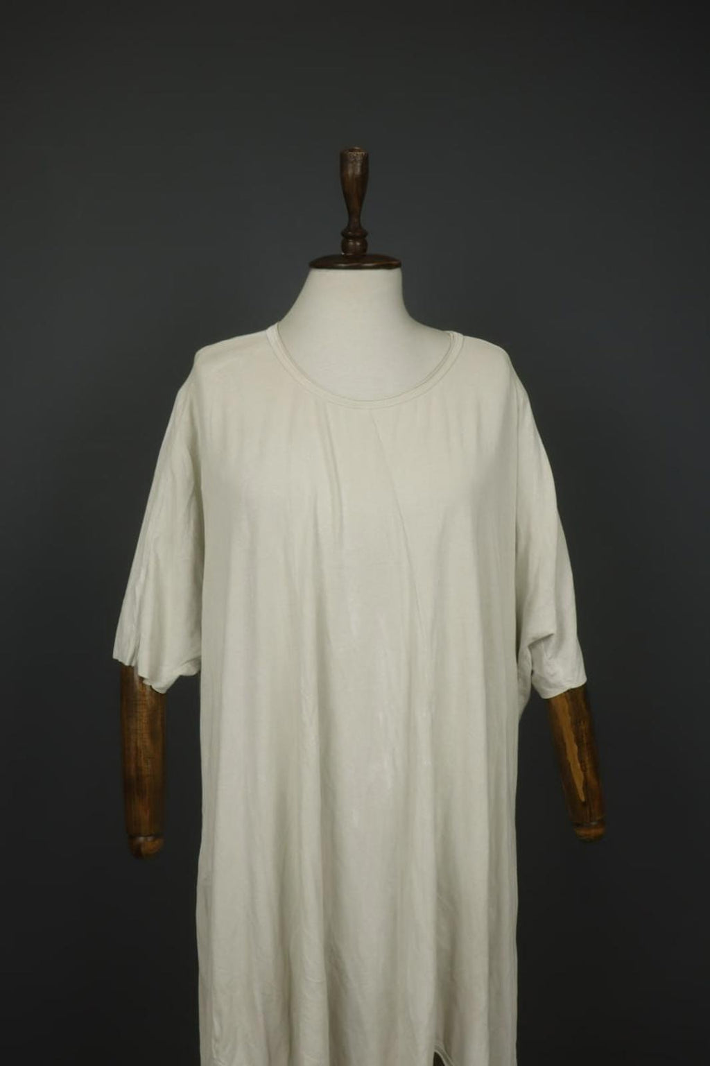 RUNDHOLZ DIP White 3/4 Sleeve Crew Neck Asymmetrical Hem Pullover T-Shirt Dress