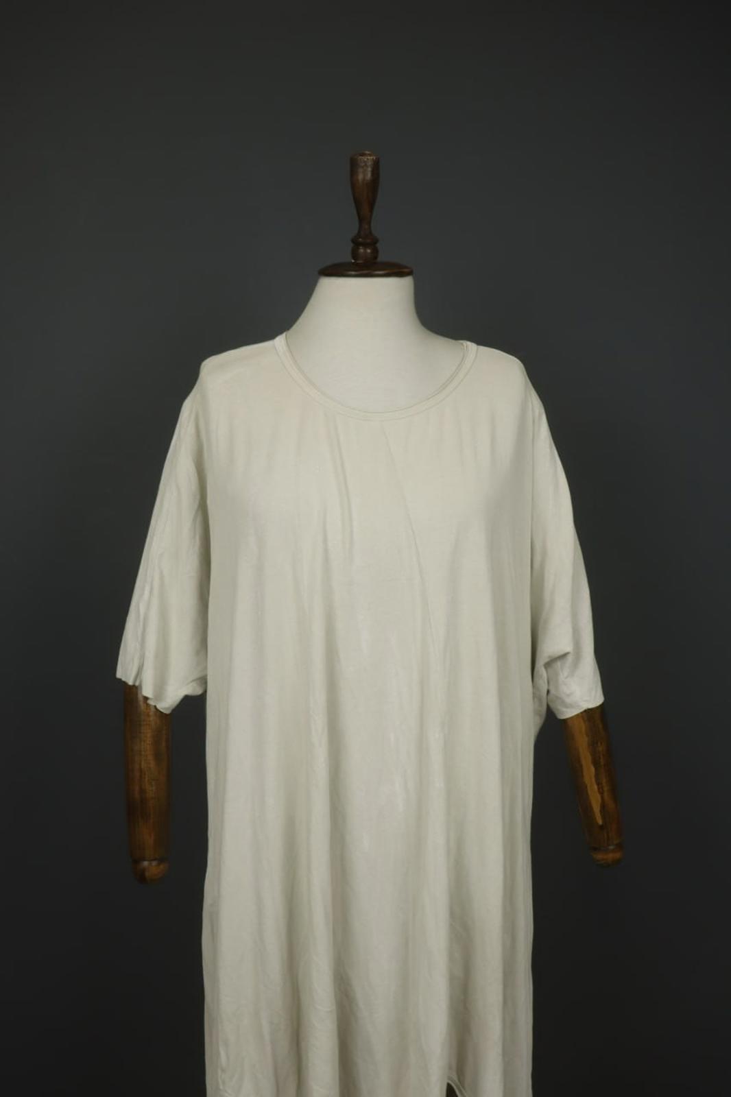 RUNDHOLZ DIP White 3/4 Sleeve Crew Neck Asymmetrical Hem Pullover T-Shirt Dress