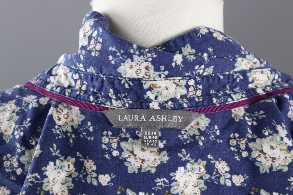 Laura Ashleyn Blue Floral Long Sleeve Blouse Shirt – Size 10