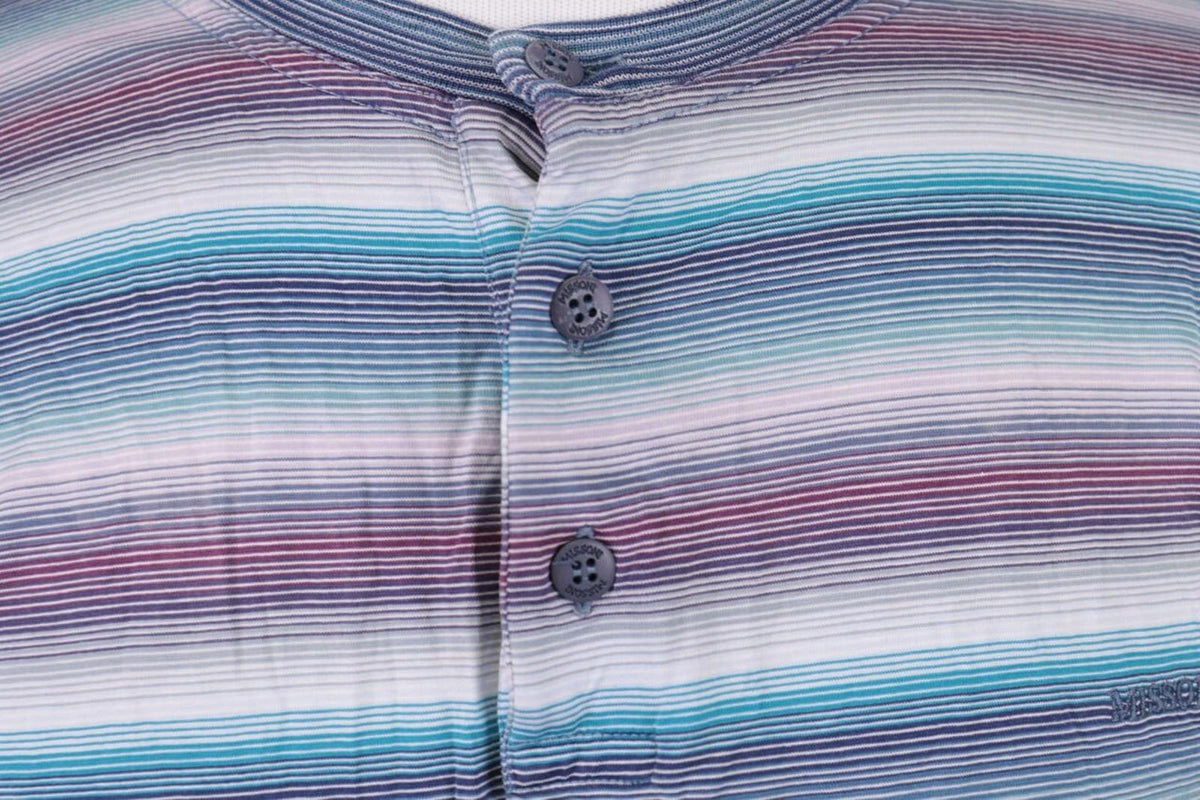 MISSONI UOMO Multicolor Striped Henley Knit Sweater – Size 54