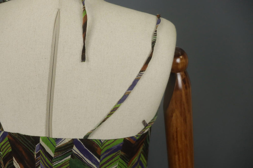 MAX MARA Multicolor Geometric Silk Halter Neck Sleeveless Midi Dress – Size 40