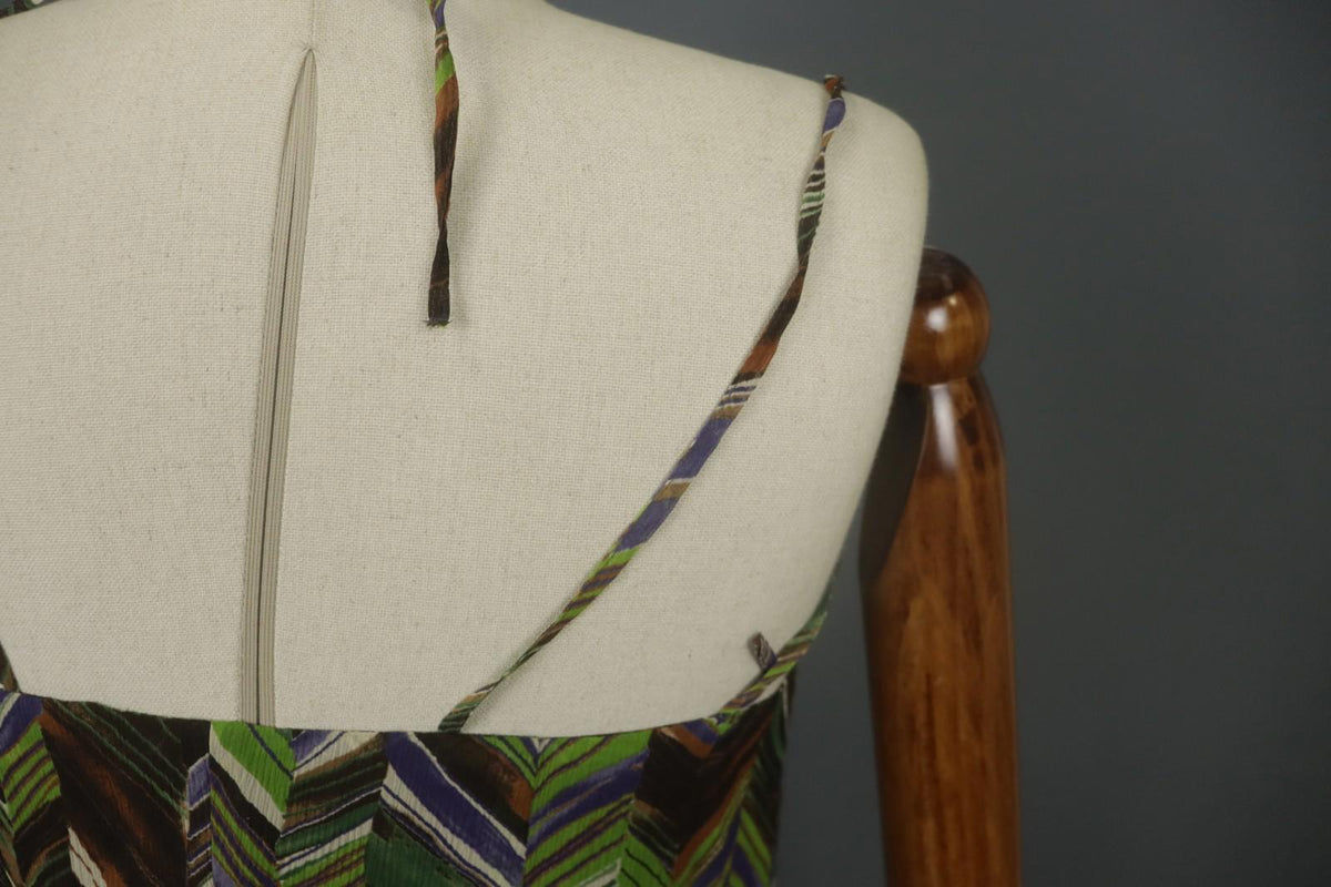 MAX MARA Multicolor Geometric Silk Halter Neck Sleeveless Midi Dress – Size 40