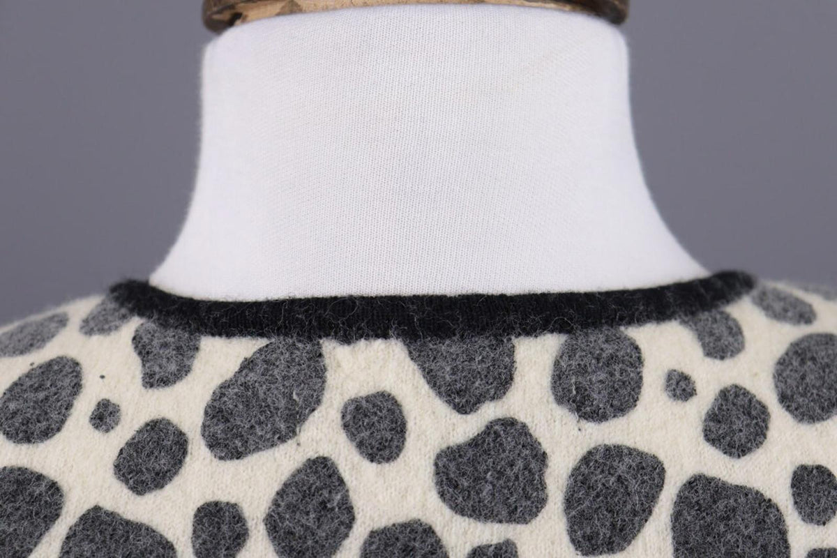 GUDRUN SJODEN Beige Leopard Print Wool Knit Vest Cardigan – Size L