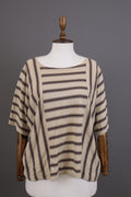 Gudrun Sjoden Beige Striped Short Sleeve Lagenlook Relaxed Blouse Shirt – Size M