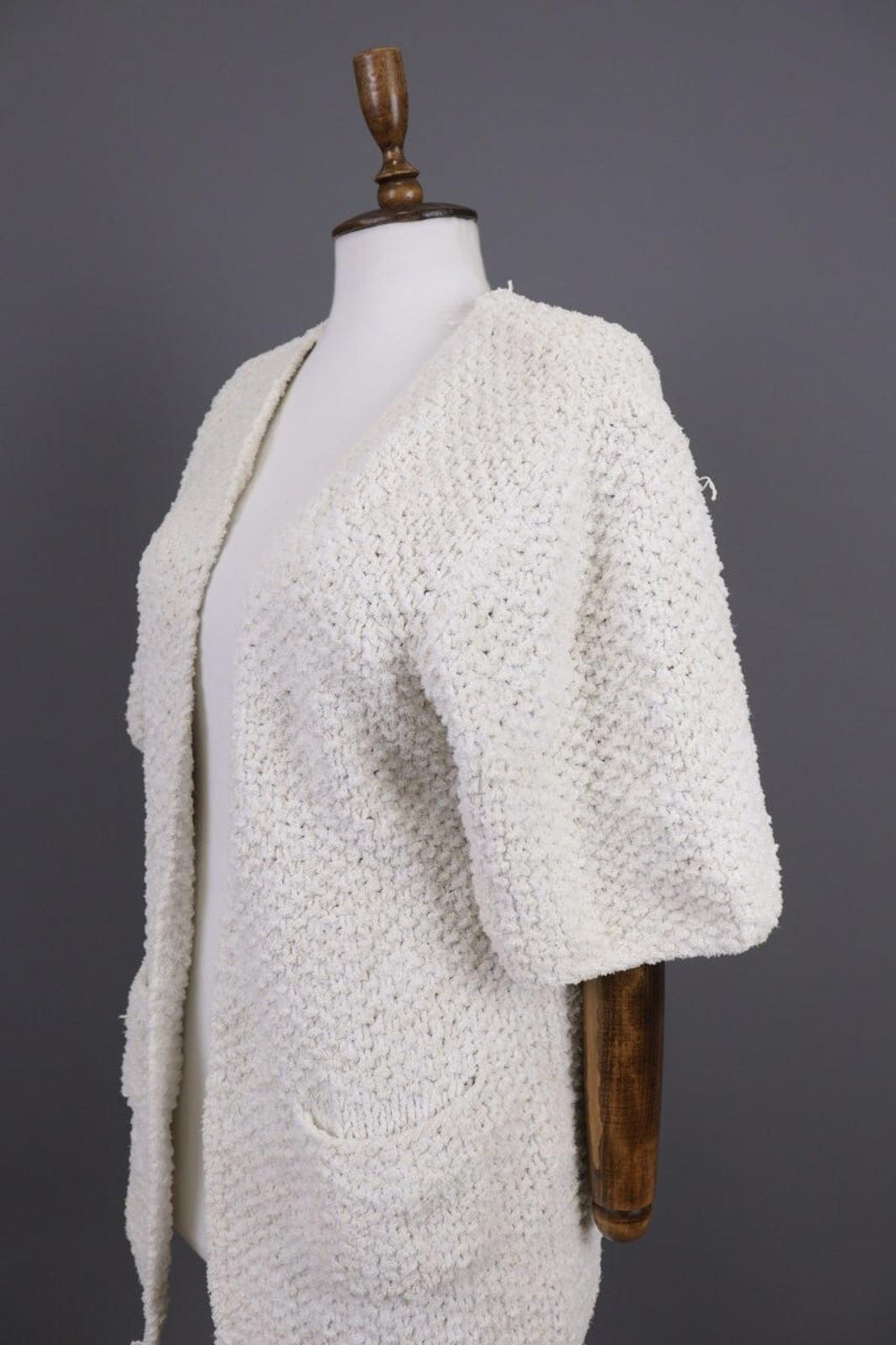 GANNI White Knit Open Front 3/4 Sleeve Cardigan Sweater – Size S
