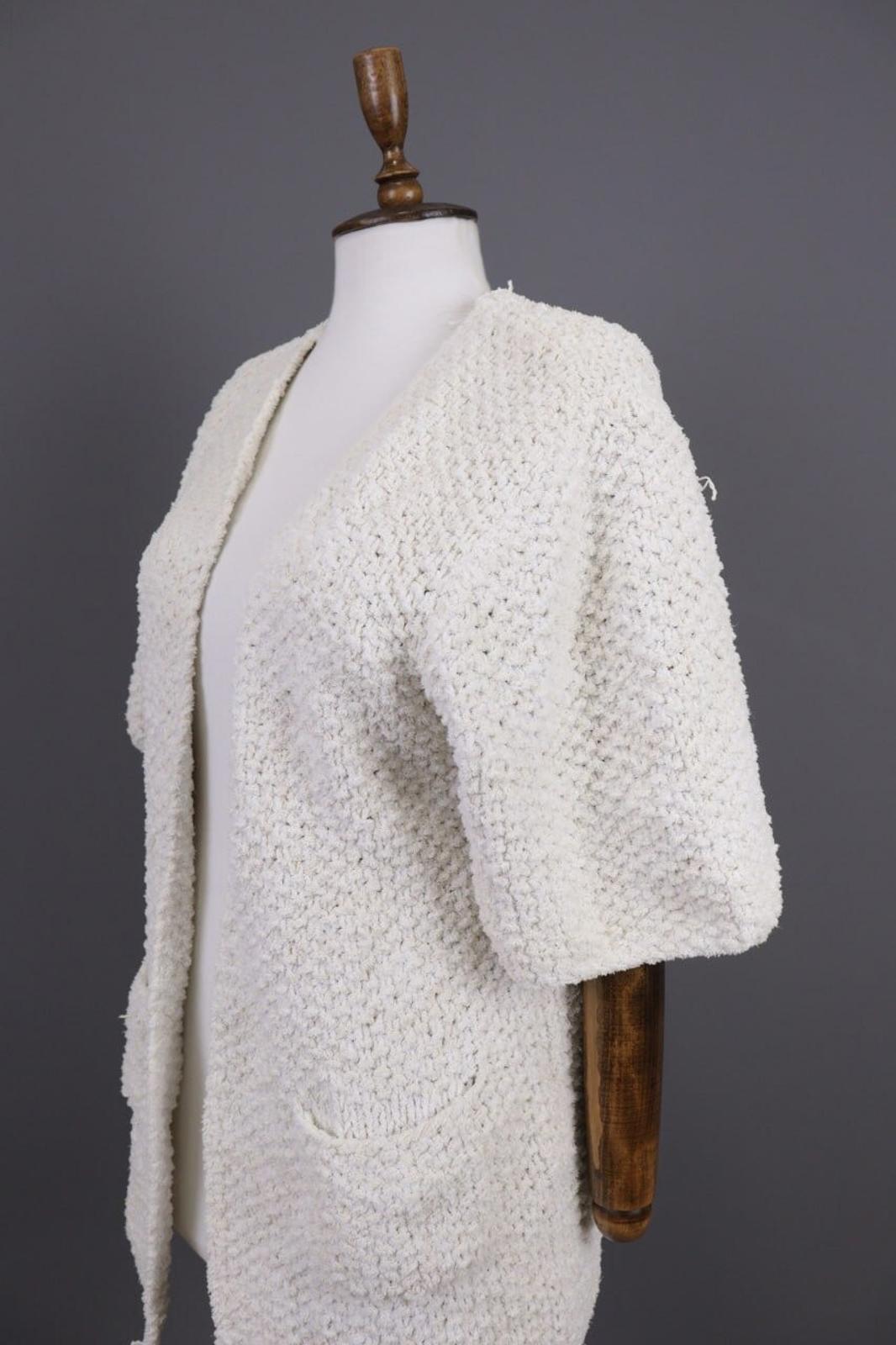 GANNI White Knit Open Front 3/4 Sleeve Cardigan Sweater – Size S