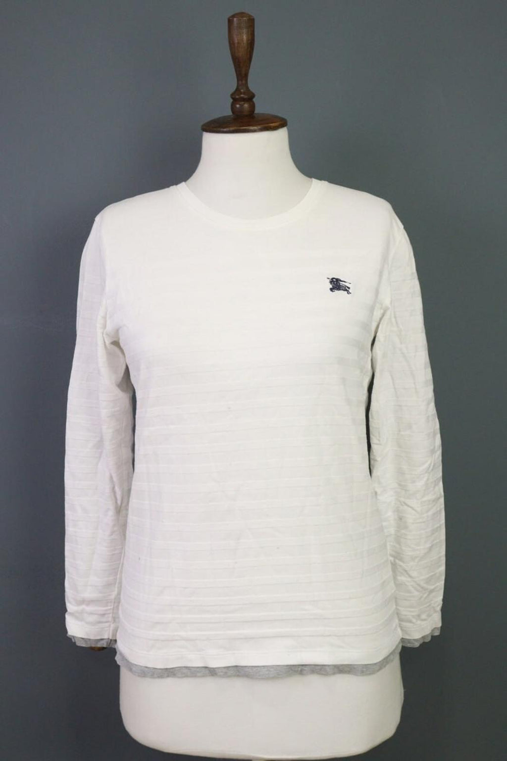 BURBERRY BLACK LABEL Blouse Shirt White Ribbed Long Sleeve – Size 2