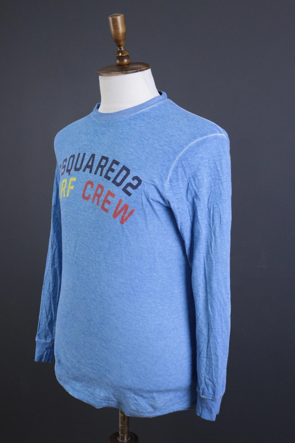 DSQUARED2 Blue Linen Long Sleeve Printed Top Sweatshirt – Size S