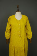 GUDRUN SJODEN Yellow Cotton Long Sleeve Round Neck Button Front Shirt Dress Sz M
