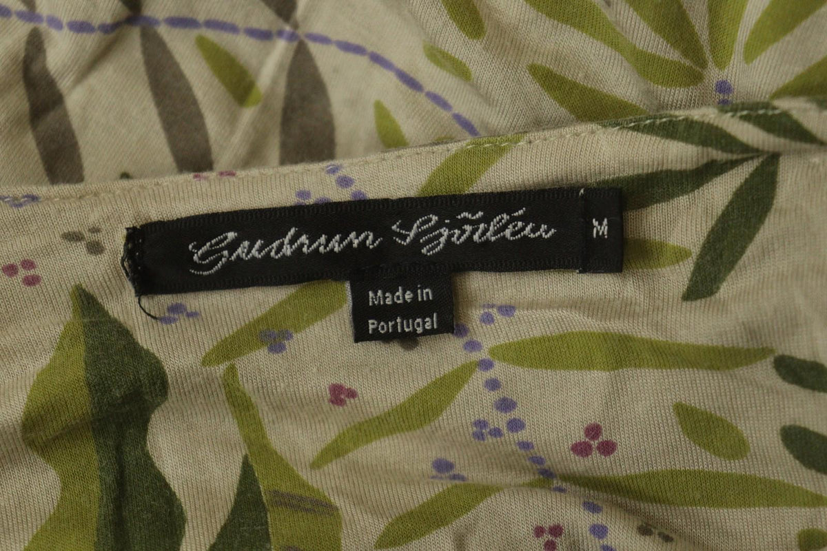 GUDRUN SJODEN Multicolor Leaf Print Short Sleeve Square Neck Sheath Dress – Size M