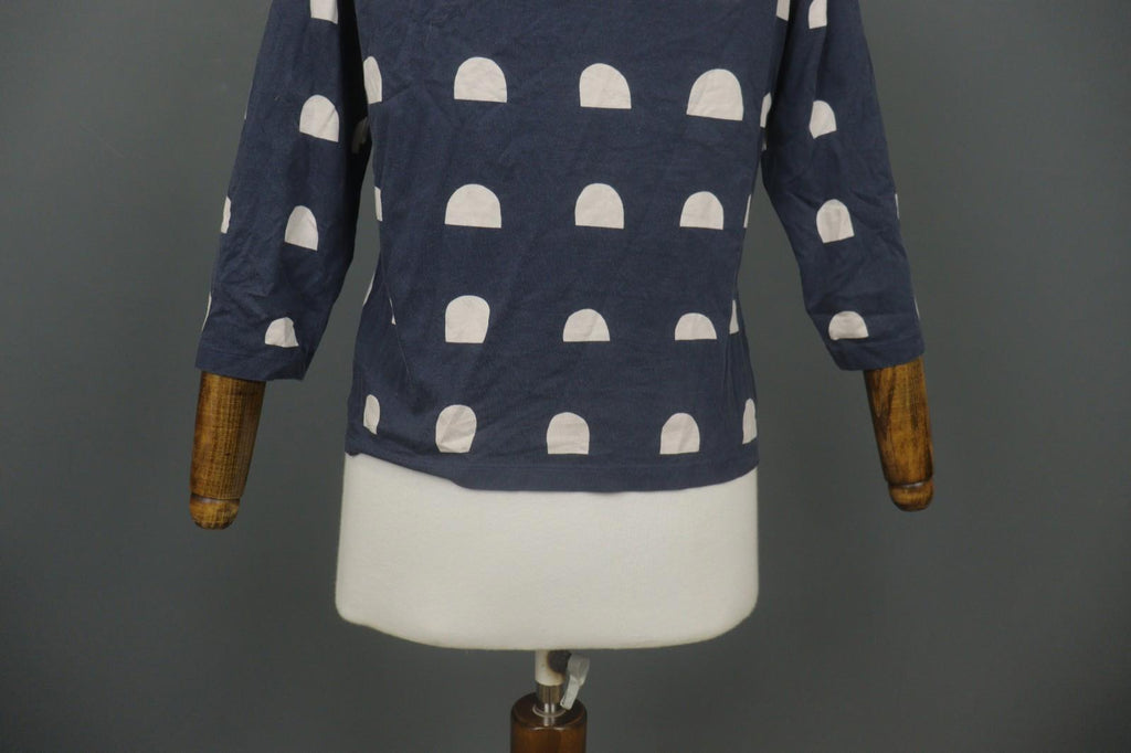 MARIMEKKO Blue White Polka Dot 3/4 Sleeve Round Neck Pullover Knit Top – Size M
