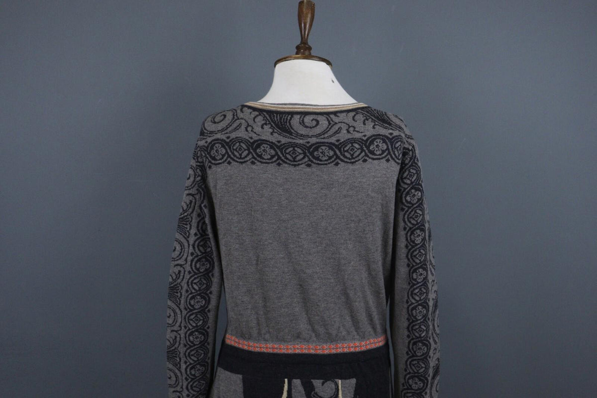 IVKO Black Gray 100% Wool Crew Neck Long Sleeve Fit & Flare Dress – Size 42