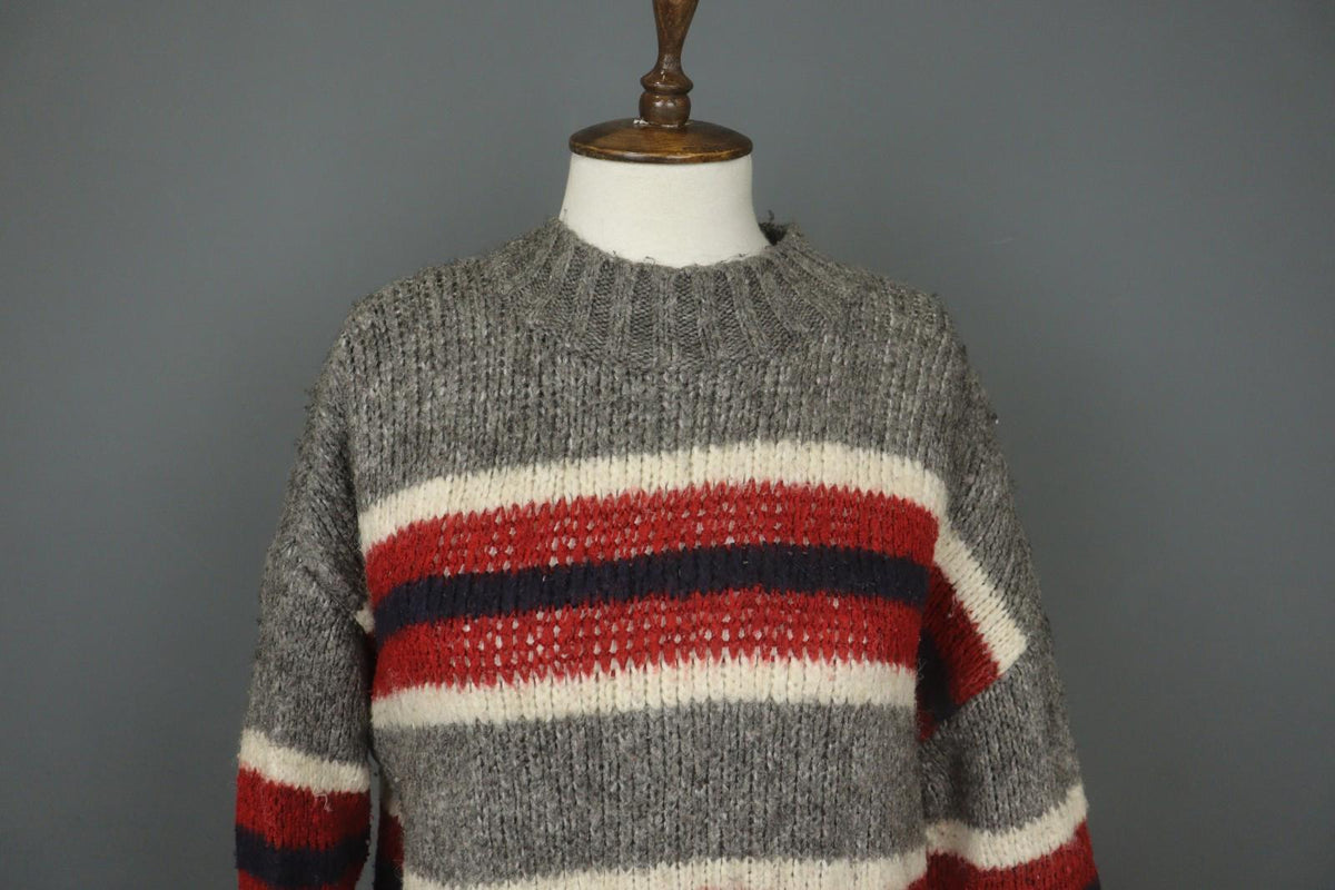 PACHAMAMA Multi Striped 100% Wool Hand Knit Long Sleeve Pullover Sweater M/L