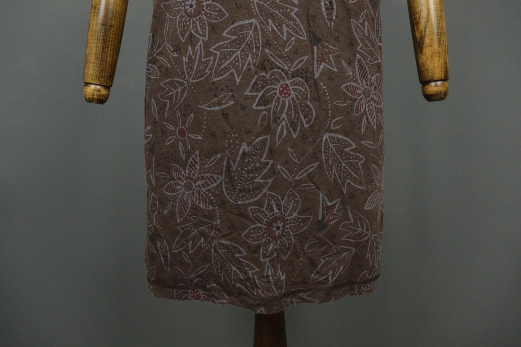 GUDRUN SJODEN Brown Floral Lyocell Short Sleeve Round Neck Sheath Dress – Size M