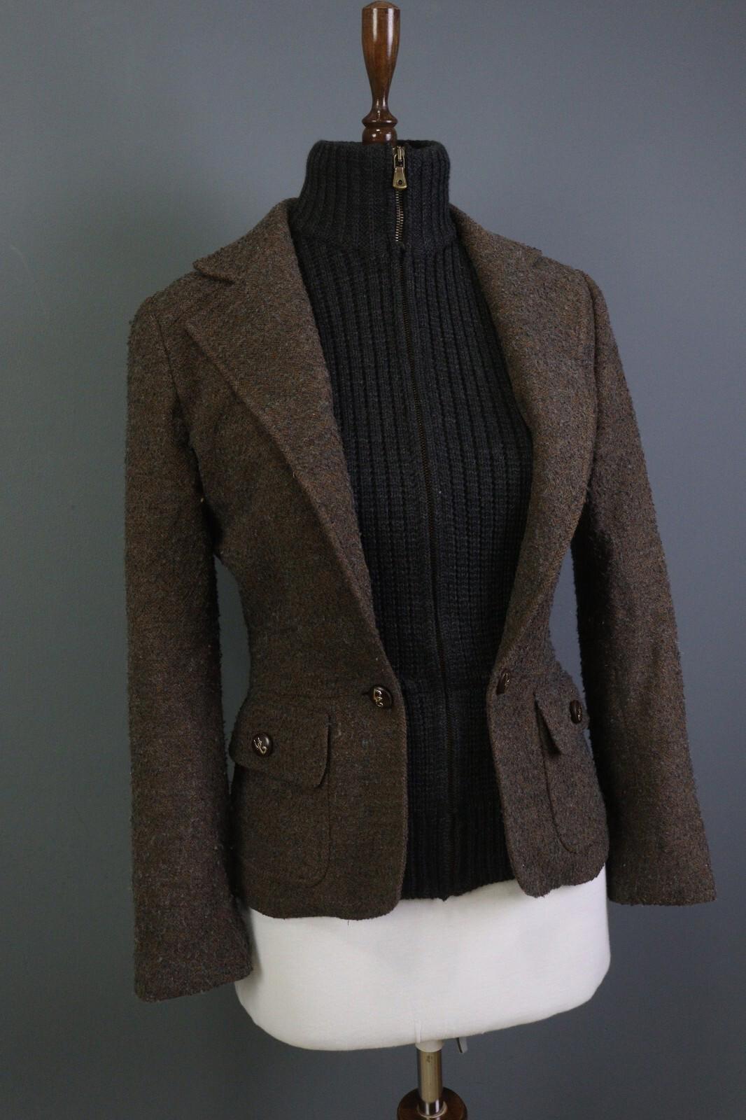 DOLCE&GABBANA Brown and Black Wool Full Zip Sweater with Blazer Jacket – Size 42