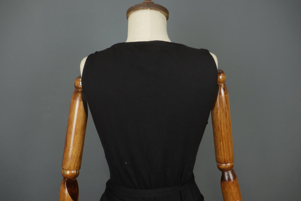 SARAH PACINI Black Nylon Sleeveless V-Neck Belted Waist Wrap Tank Dress – Size 3