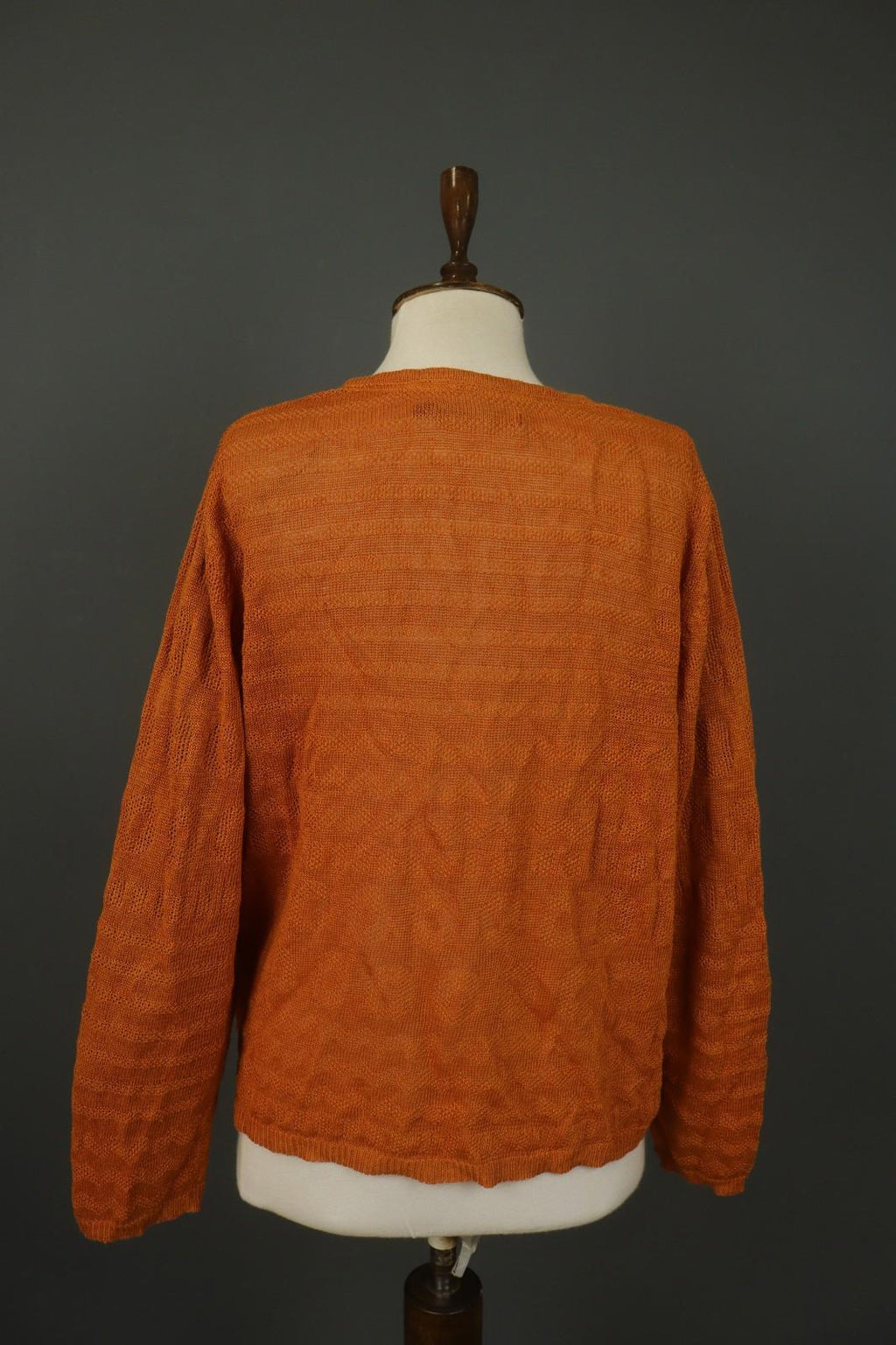 GUDRUN SJODEN Orange 100% Linen Knitted Round Neck Button Front Cardigan – Size XL