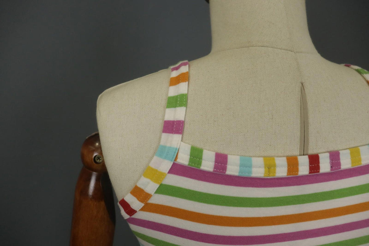 GUDRUN SJODEN Multi Striped Wide Strap Square Neck Pullover Tank Dress – Size S