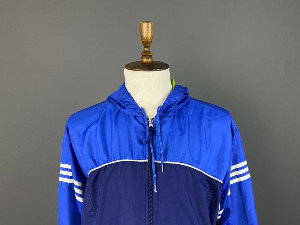 Vintage ADIDAS Blue Nylon Hooded Center Logo Anorak Windbreaker Jacket – Size L