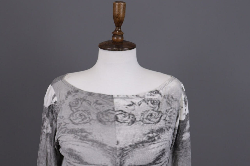 Sarah Pacini Gray Printed 3/4 Sleeve Lightweight Top Shirt One Size