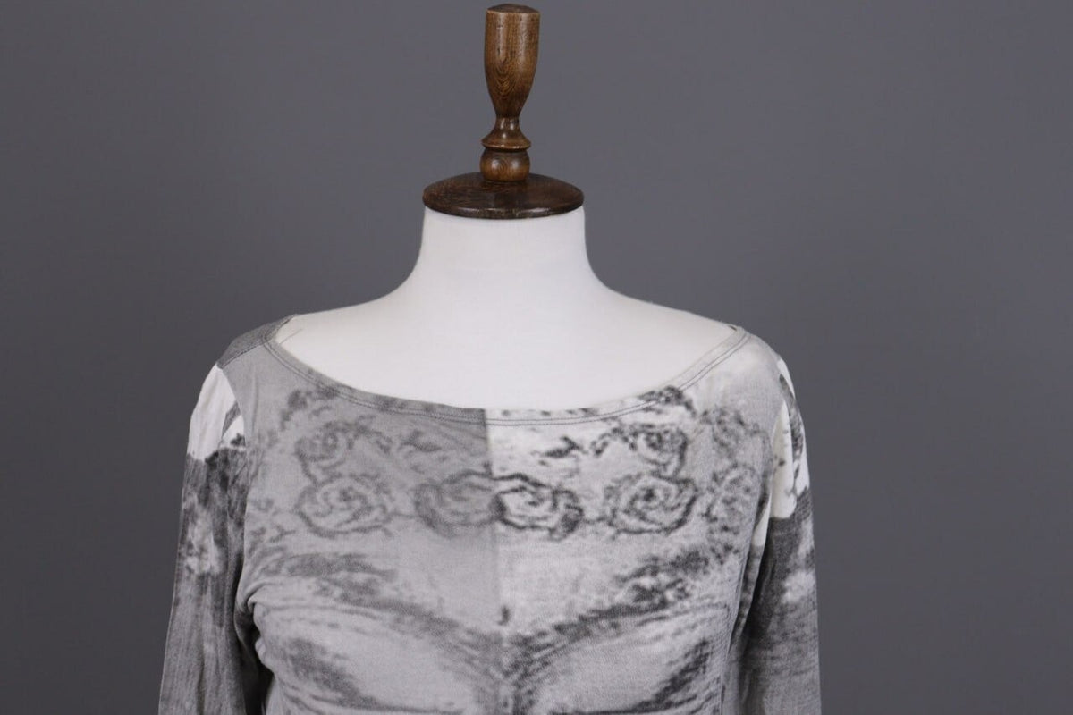 Sarah Pacini Gray Printed 3/4 Sleeve Lightweight Top Shirt One Size