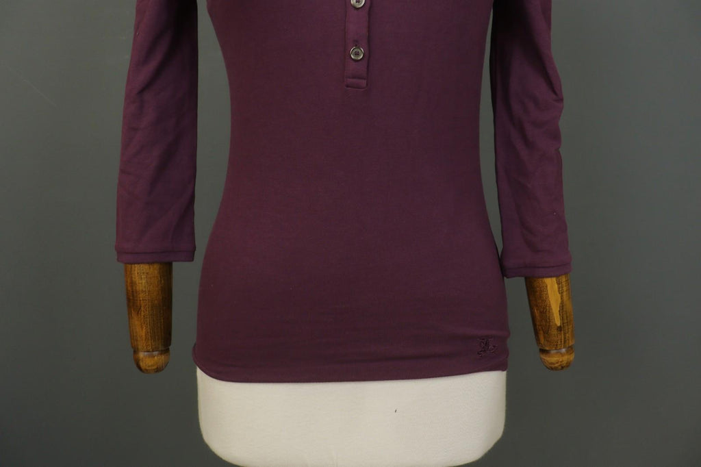 BURBERRY BRIT Burgundy Slim Fit Long Sleeve Collared Popover Polo Shirt – Size S