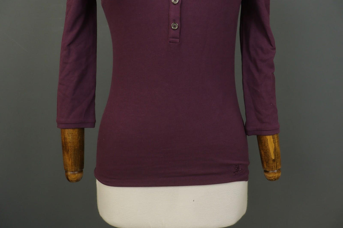 BURBERRY BRIT Burgundy Slim Fit Long Sleeve Collared Popover Polo Shirt – Size S
